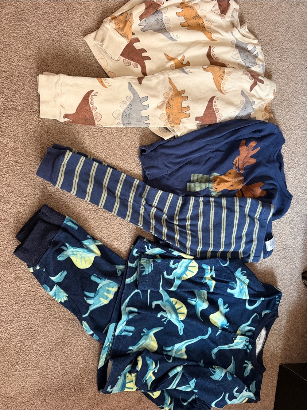 Toddler Dinosaur Pajama Bundle - Blue, Navy, Cream, Brown 4T